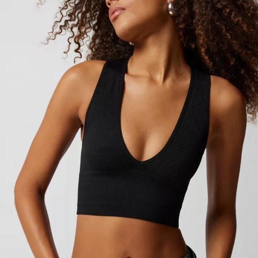 Urban Outfitters Black Fitted Deep-V Crop Tank